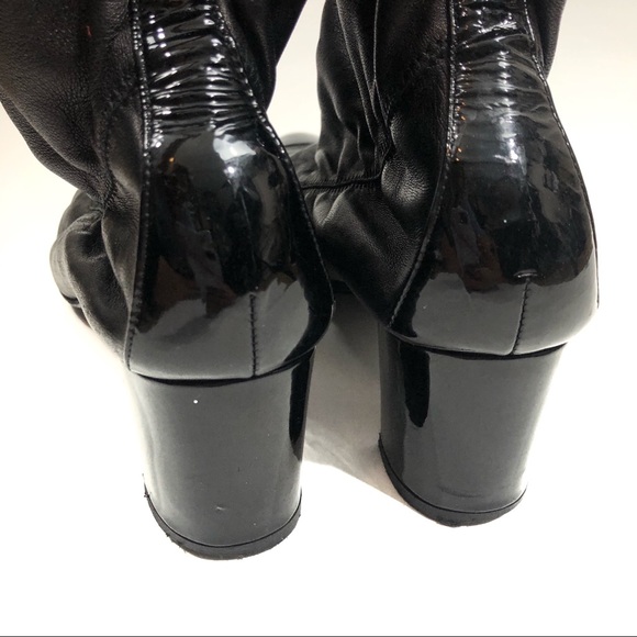 CHANEL • CC Lambskin Leather Thigh-High Heel Boots - Picture 11 of 16